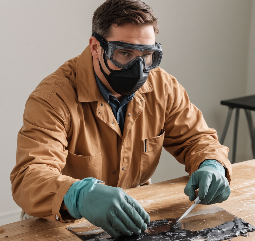 man working with resin
