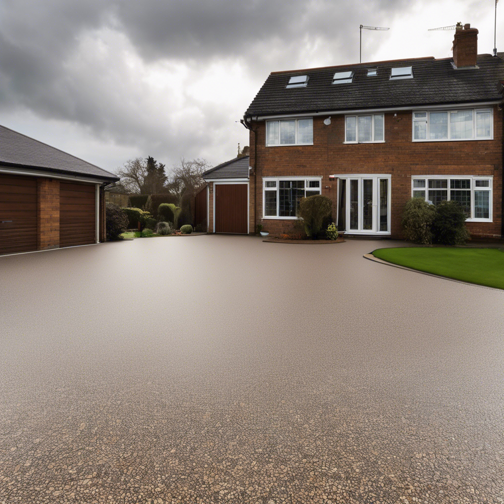 storm approaching a house with a resin driveway