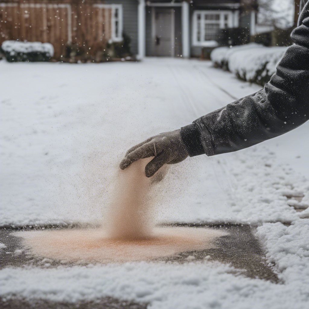 A person putting salt on snow